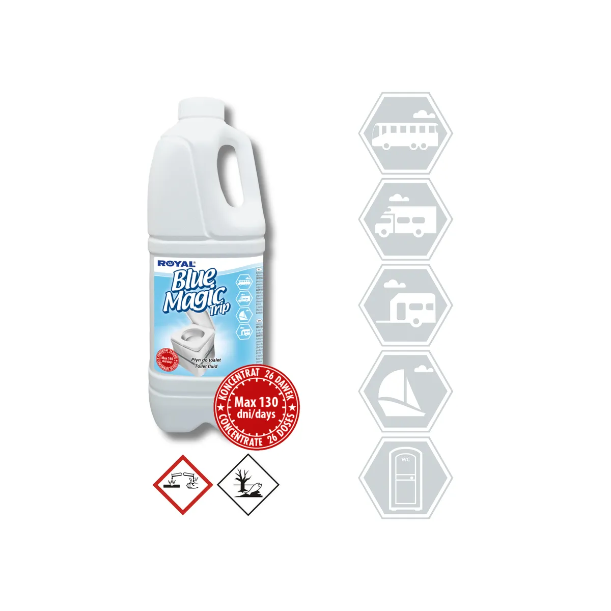 Koncentrát - přípravek 2 l do chemických WC blue MAGIC TRIP — zdjęcie 2 z 8