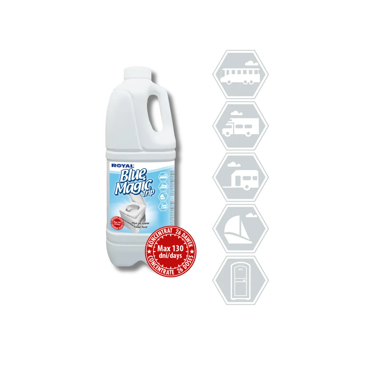 Koncentrát - přípravek 2 l do chemických WC blue MAGIC TRIP — zdjęcie 3 z 8
