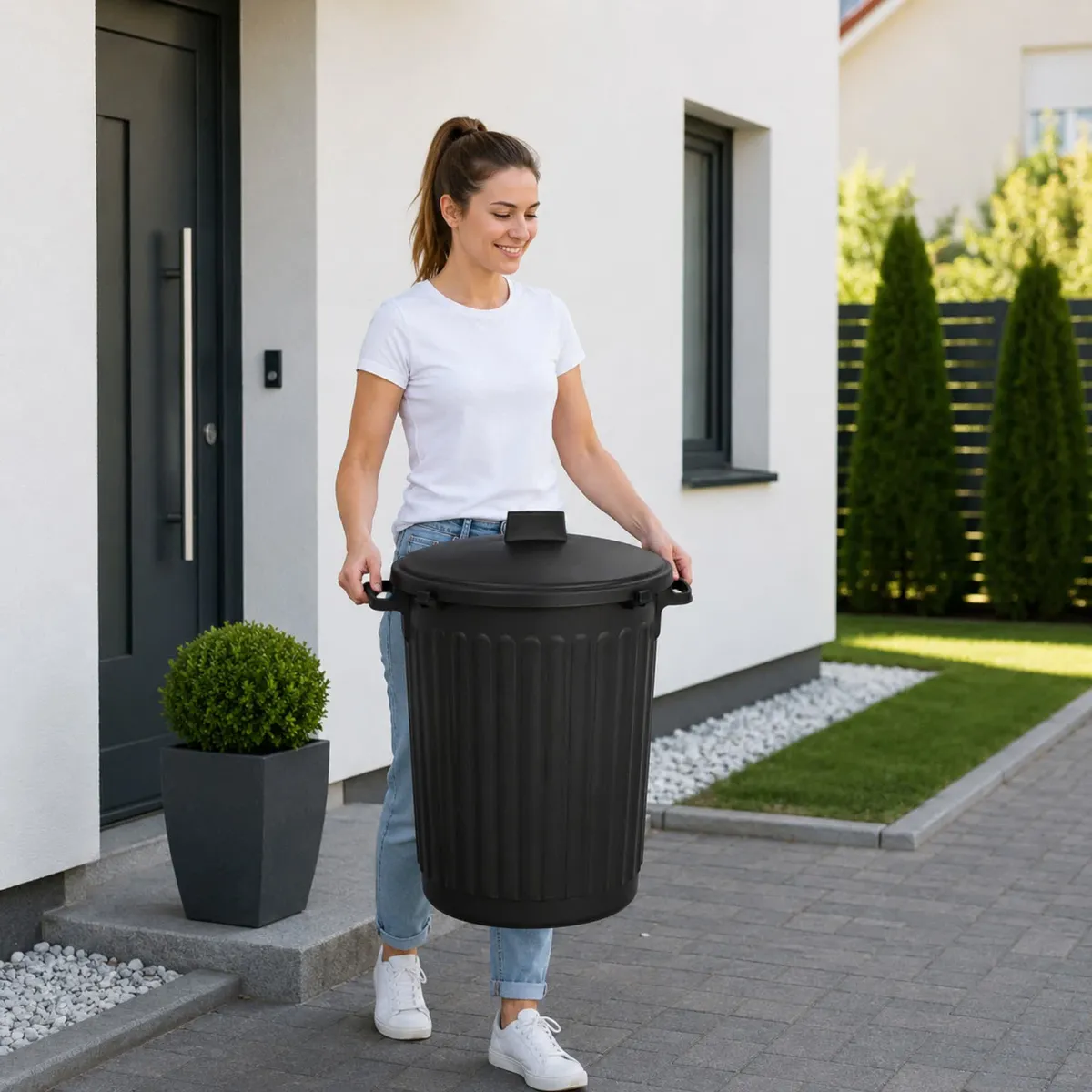 Abfallbehälter 80 l mit Schnappdeckel, Schwarz — zdjęcie 4 z 8