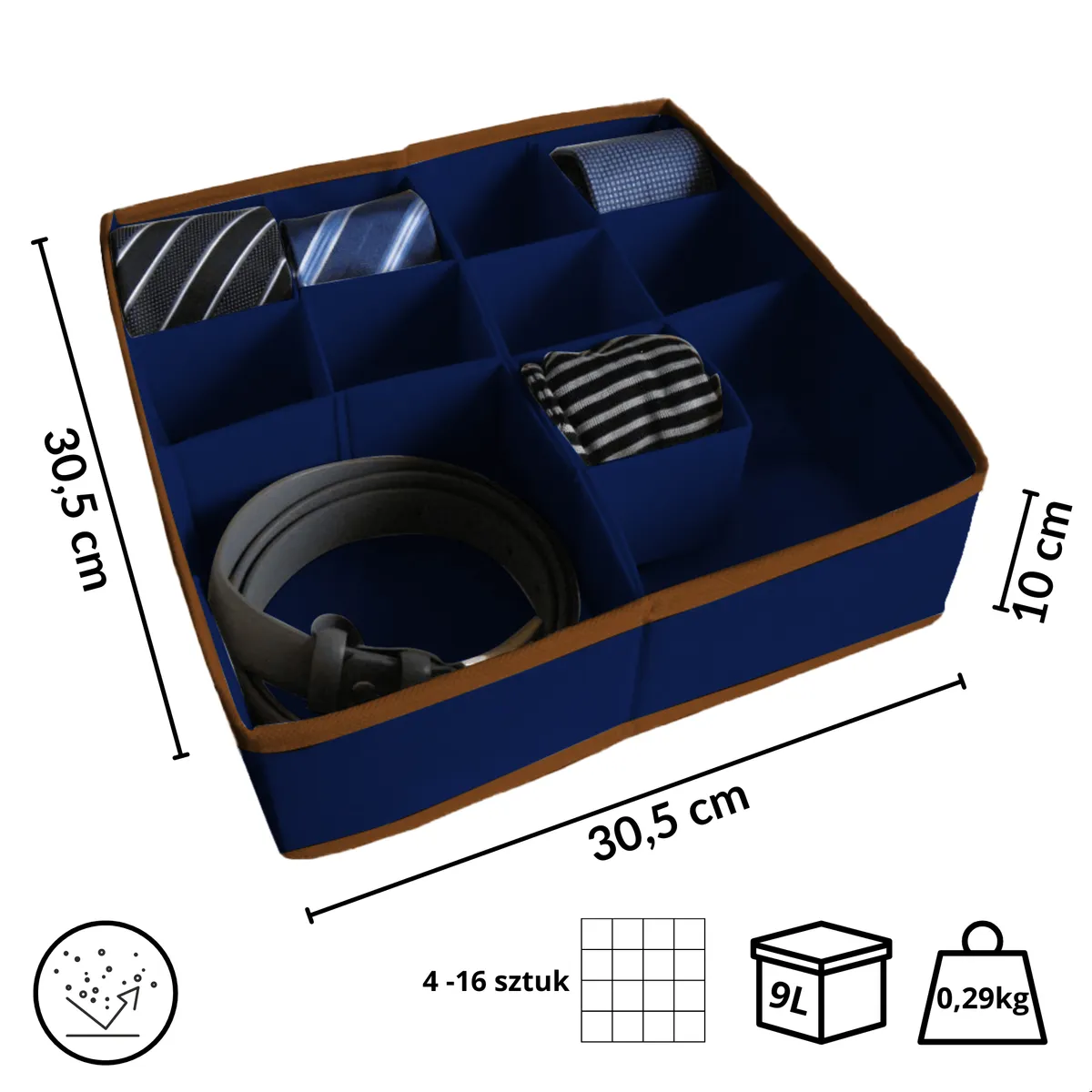 Schubladen-Organizer Blau, 11 Fächer, 30,5 × 30,5 × 10 cm — zdjęcie 2 z 8
