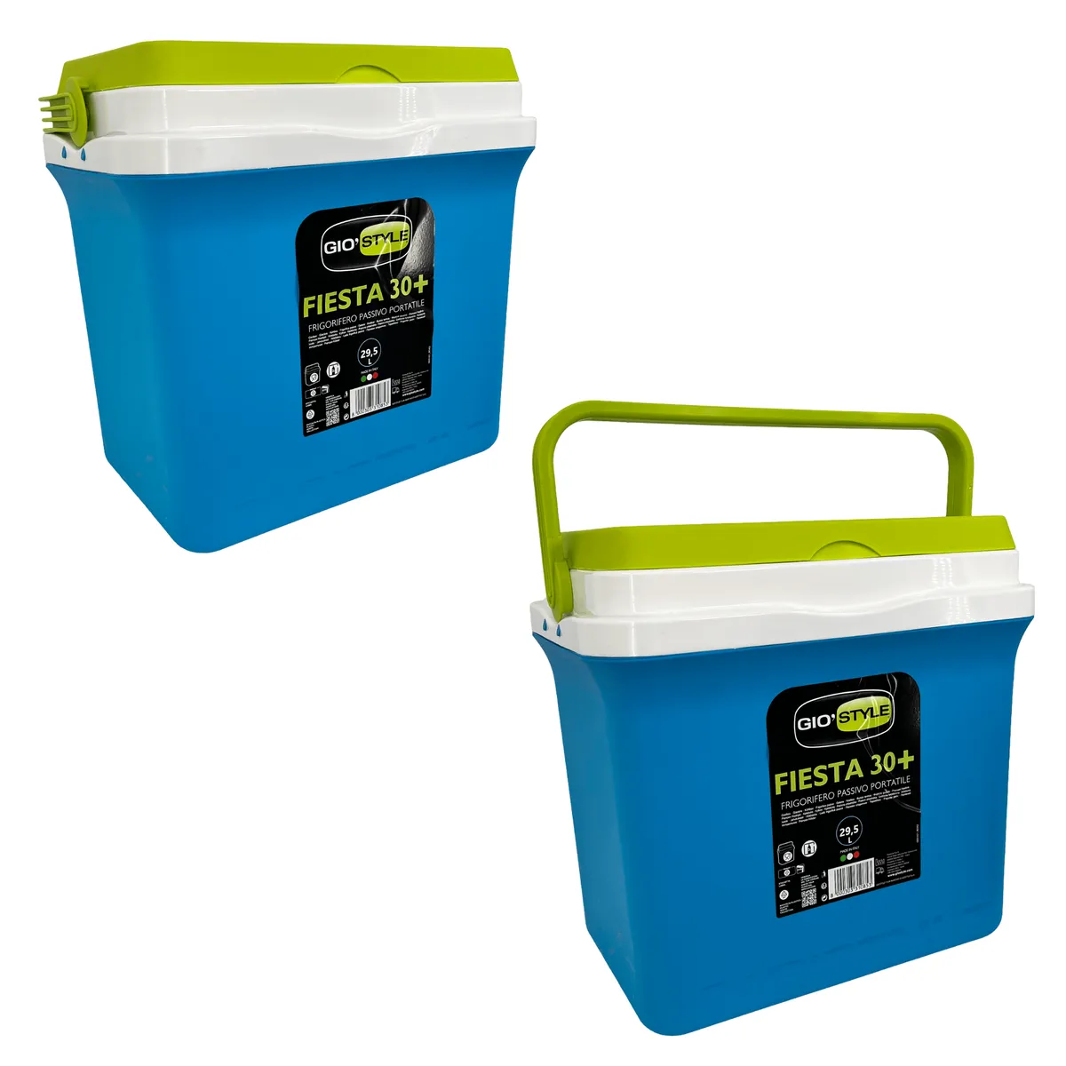 KAMAI FIESTA 29.5 l cool box for ice packs, light blue with green lid and handle — zdjęcie 3 z 8