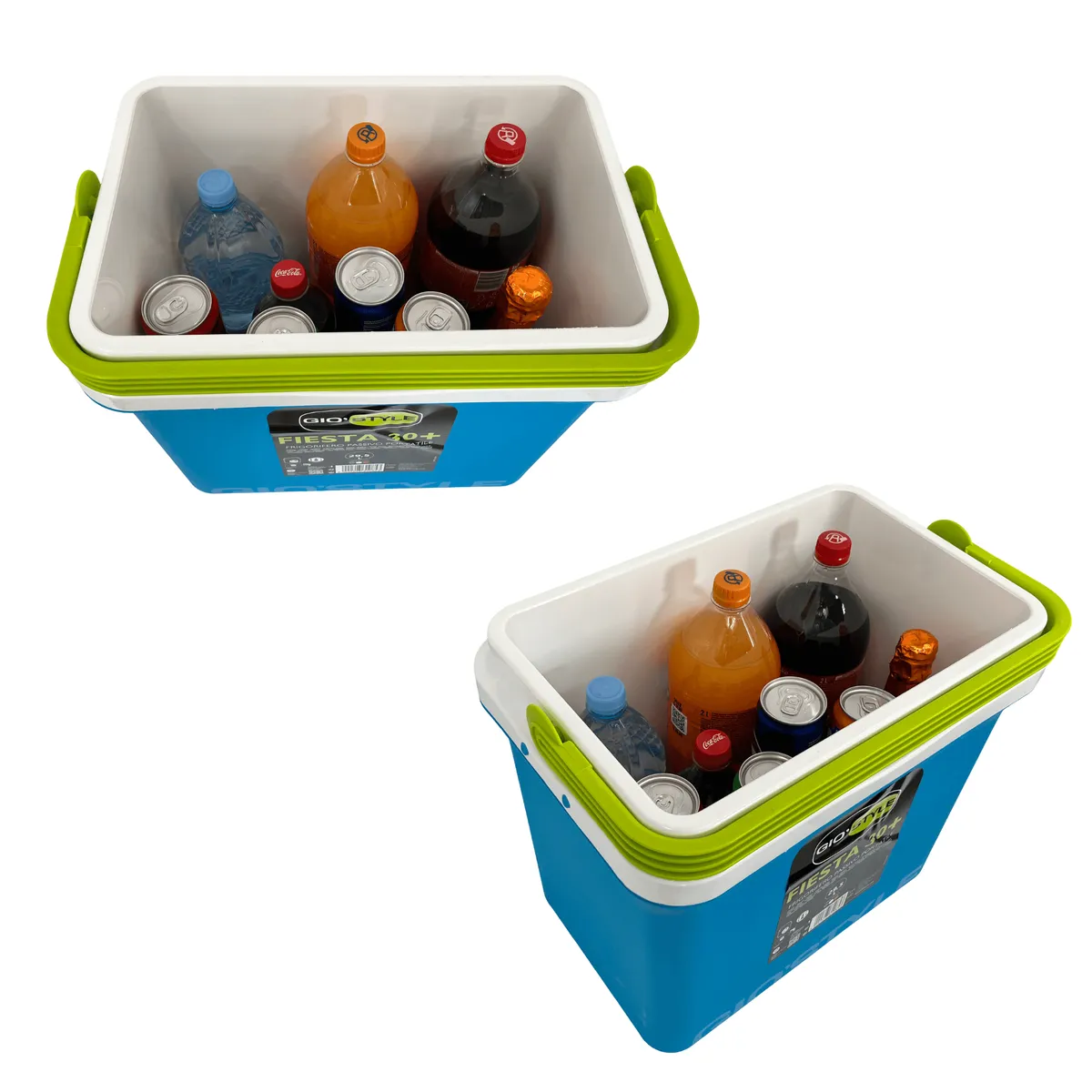 KAMAI FIESTA 29.5 l cool box for ice packs, light blue with green lid and handle — zdjęcie 4 z 8