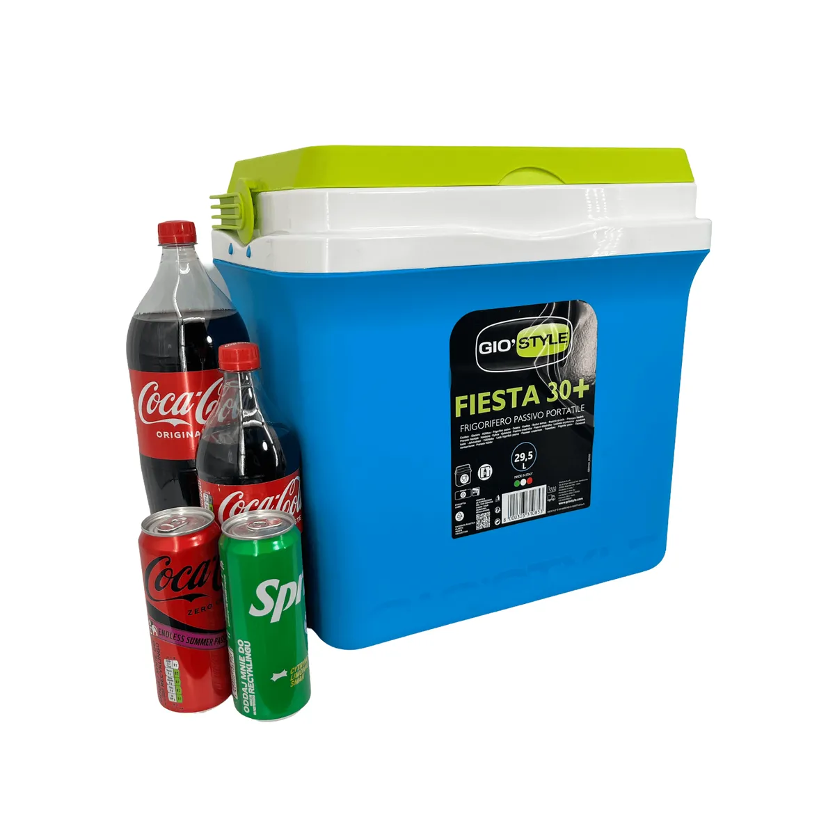KAMAI FIESTA 29.5 l cool box for ice packs, light blue with green lid and handle — zdjęcie 5 z 8