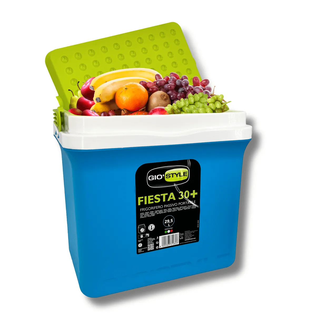 KAMAI FIESTA 29.5 l cool box for ice packs, light blue with green lid and handle — zdjęcie 6 z 8
