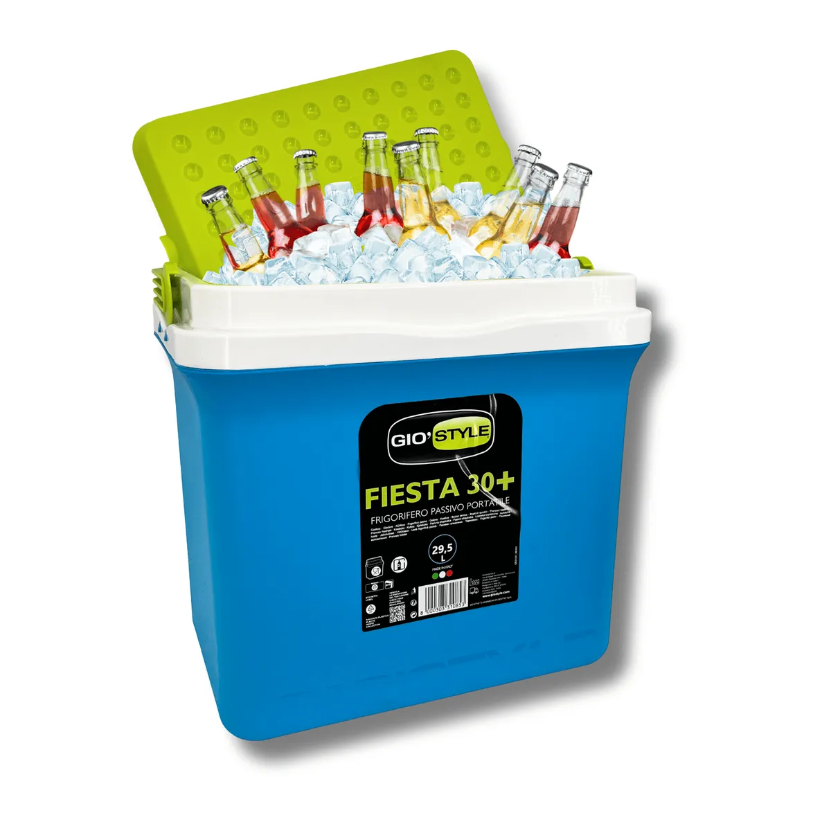 KAMAI FIESTA 29.5 l cool box for ice packs, light blue with green lid and handle — zdjęcie 7 z 8