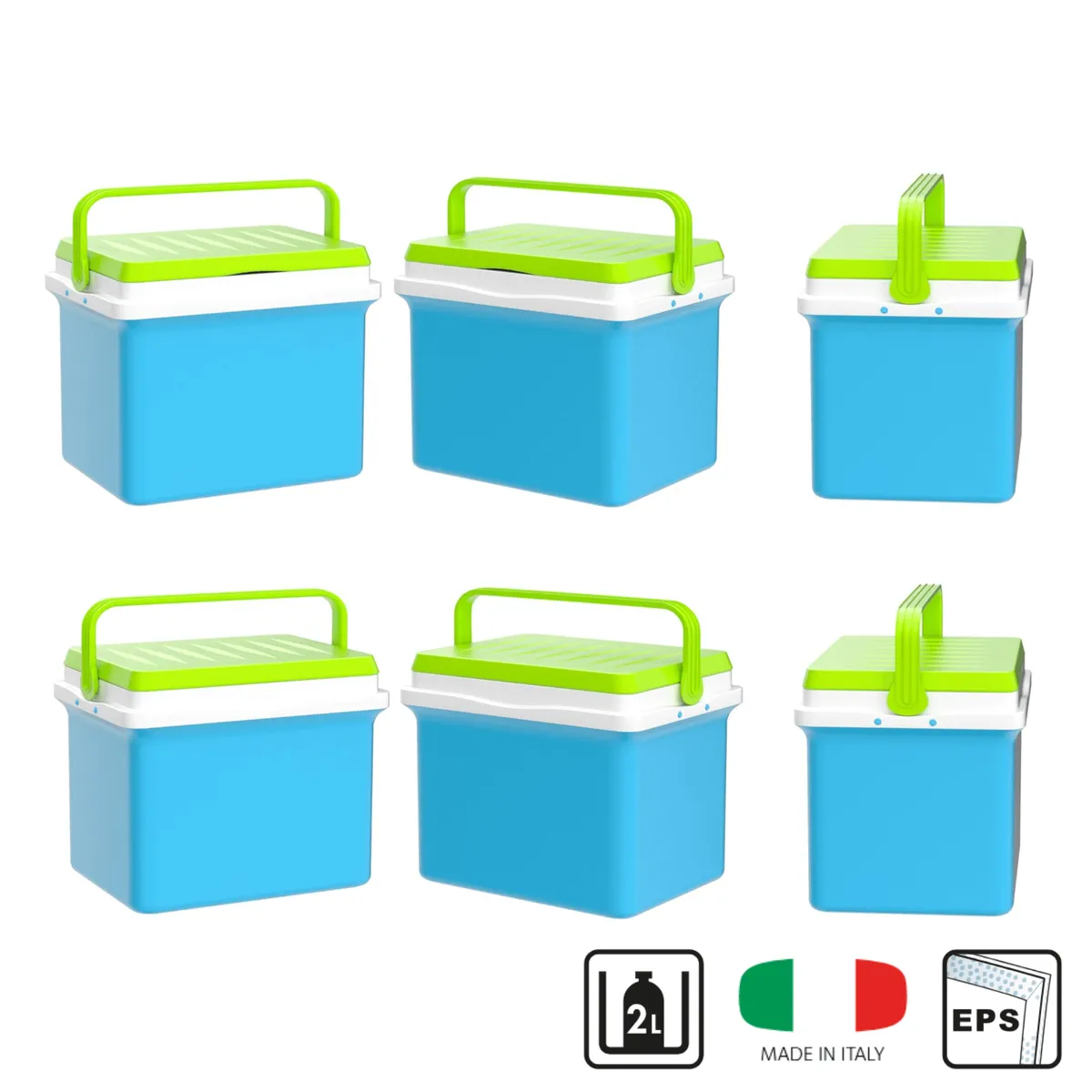 KAMAI FIESTA 29.5 l cool box for ice packs, light blue with green lid and handle — zdjęcie 8 z 8