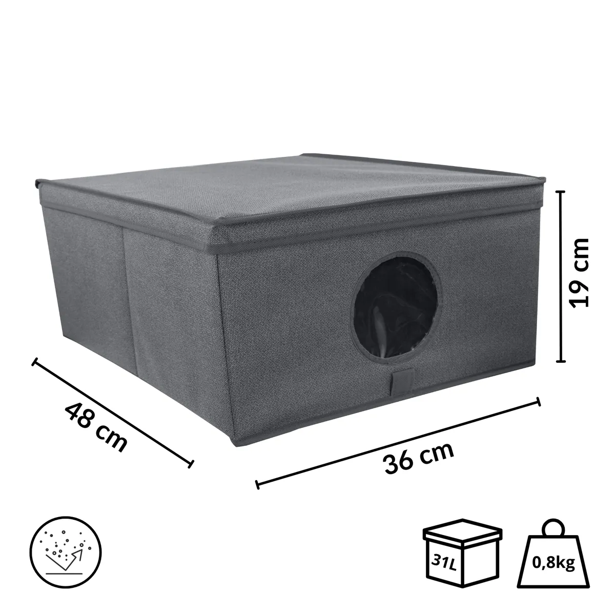 Wardrobe organiser with lid and window, 48 × 36 × 19 cm — zdjęcie 2 z 8