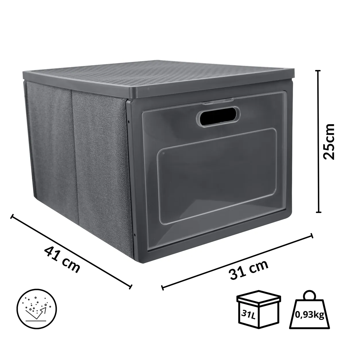 Wardrobe organiser with door, grey, 41 × 31 × 25 cm — zdjęcie 2 z 8