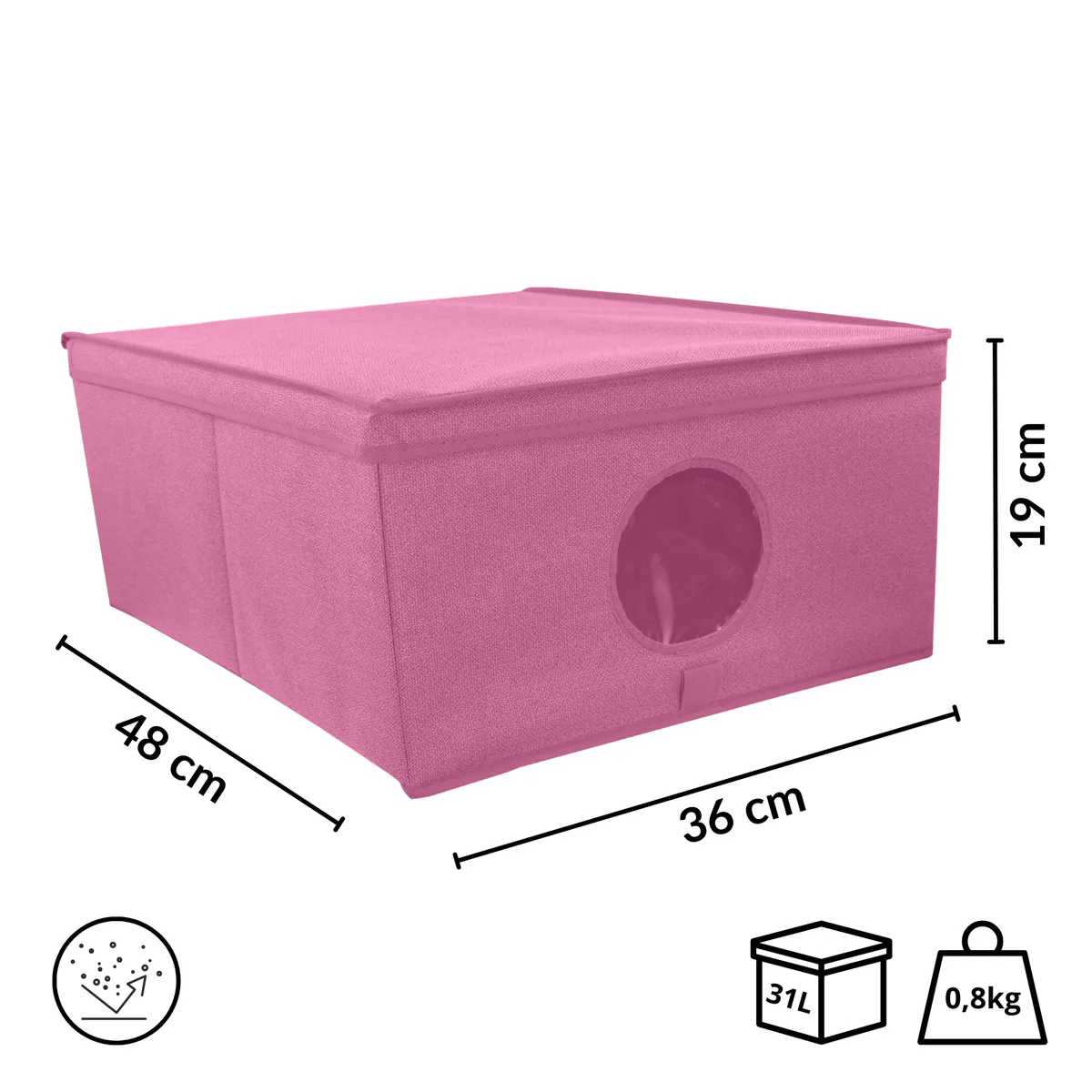 BLOSSOM Schrank-Organizer Rosa mit Deckel und Sichtfenster, 48 × 36 × 19 cm — zdjęcie 2 z 8