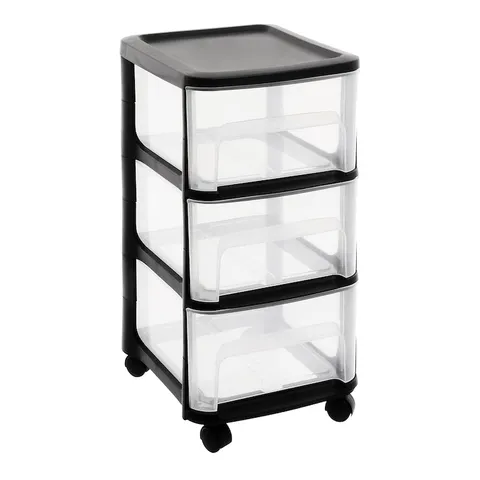 CITY TOWER modular cabinet, 3 drawers, on wheels, black