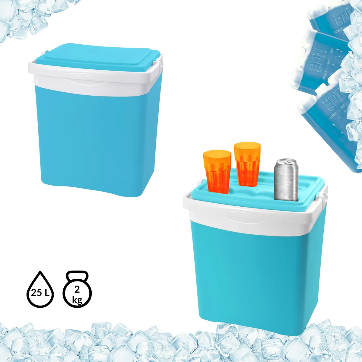 KAMAI TROPIC 25 l cool box for ice packs, turquoise with white handle — zdjęcie 4 z 8