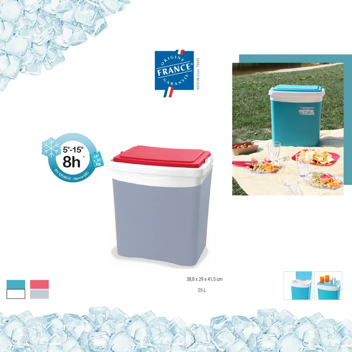 KAMAI TROPIC 25 l cool box for ice packs, turquoise with white handle — zdjęcie 5 z 8