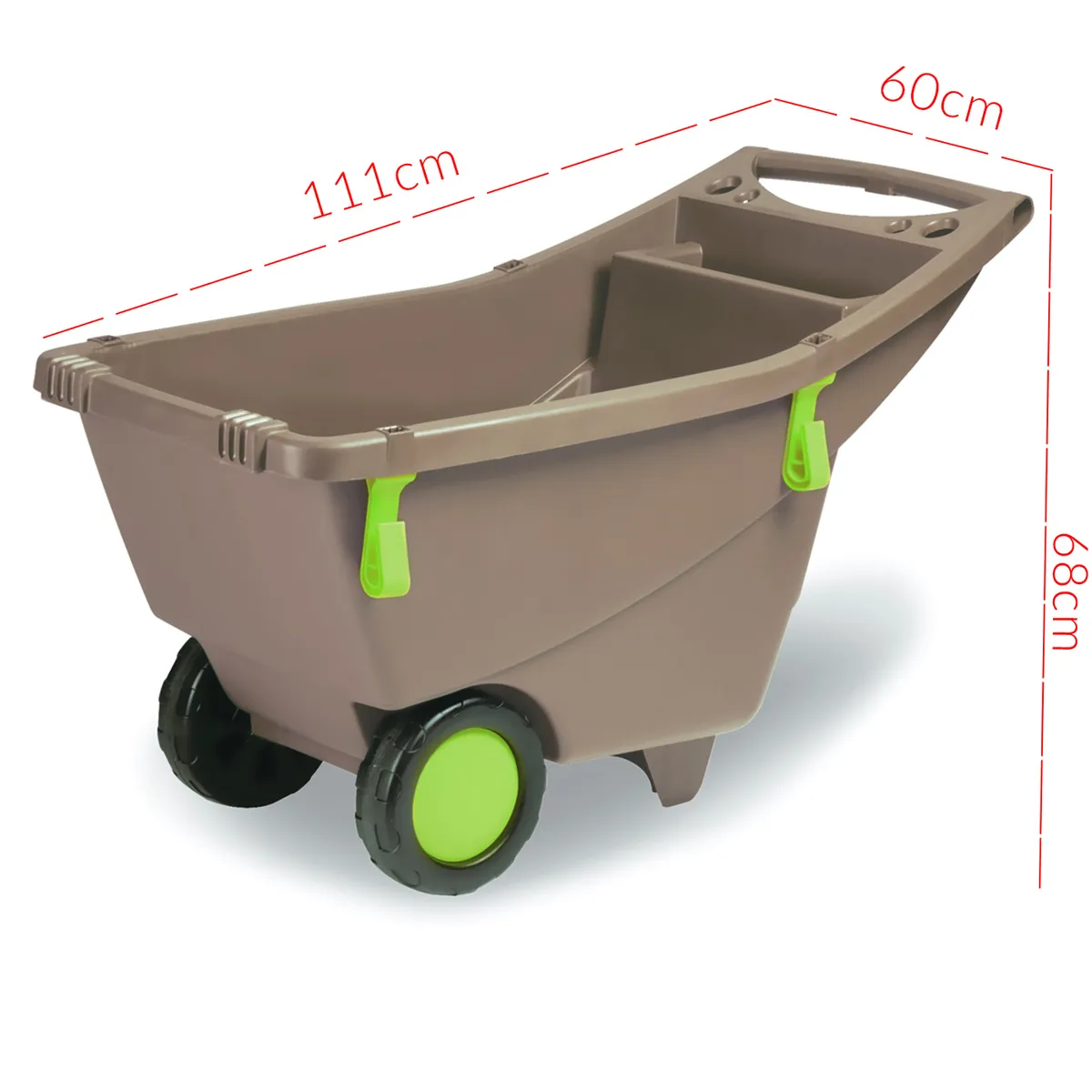 Zahradní kolečko 140 l z recyklovaného plastu, 2 kola, s rukojeťmi, zelené — zdjęcie 4 z 8