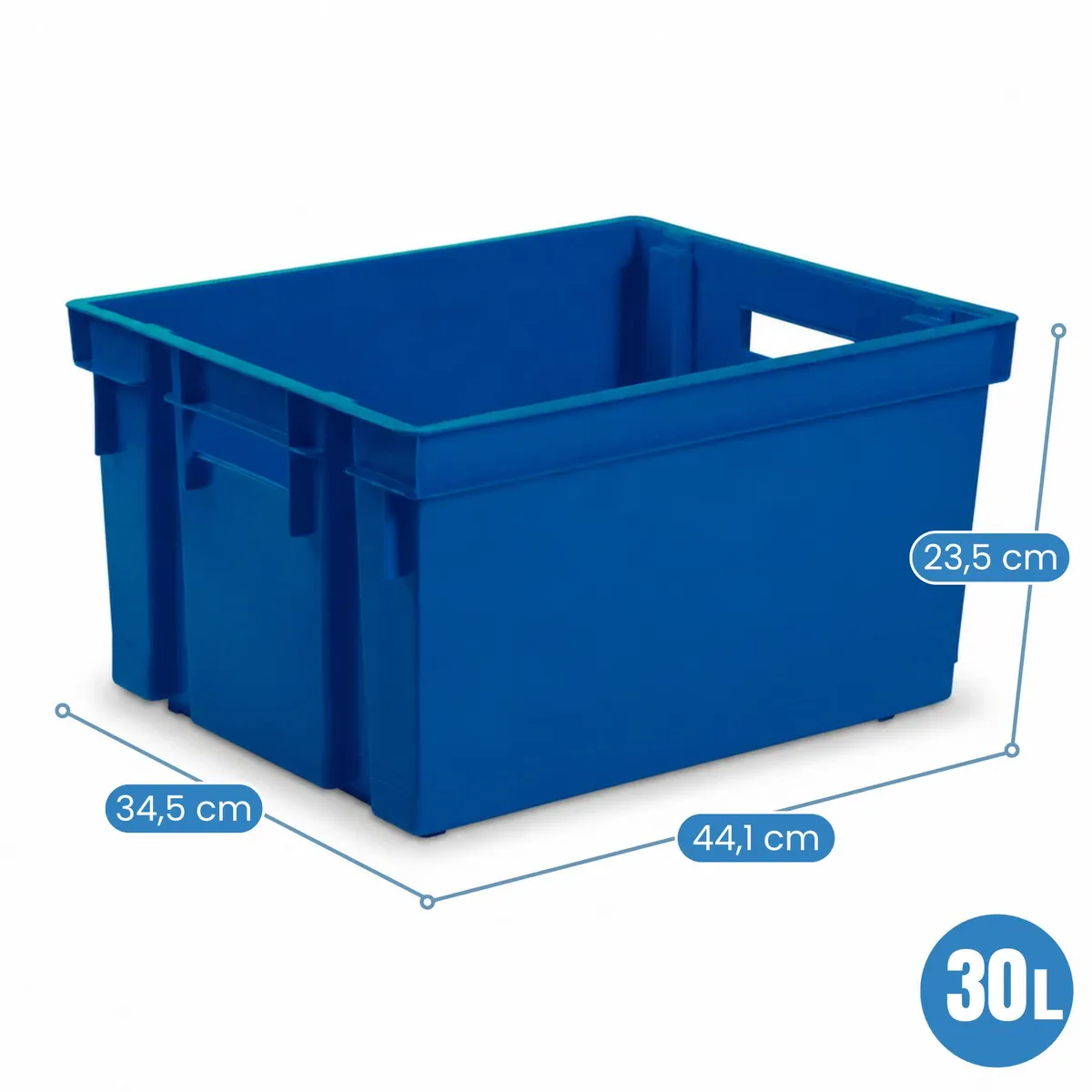 Pojemnik magazynowy 30L z uchwytami, niebieski, polipropylen 44,1x34,5x23,5cm — zdjęcie 8 z 8