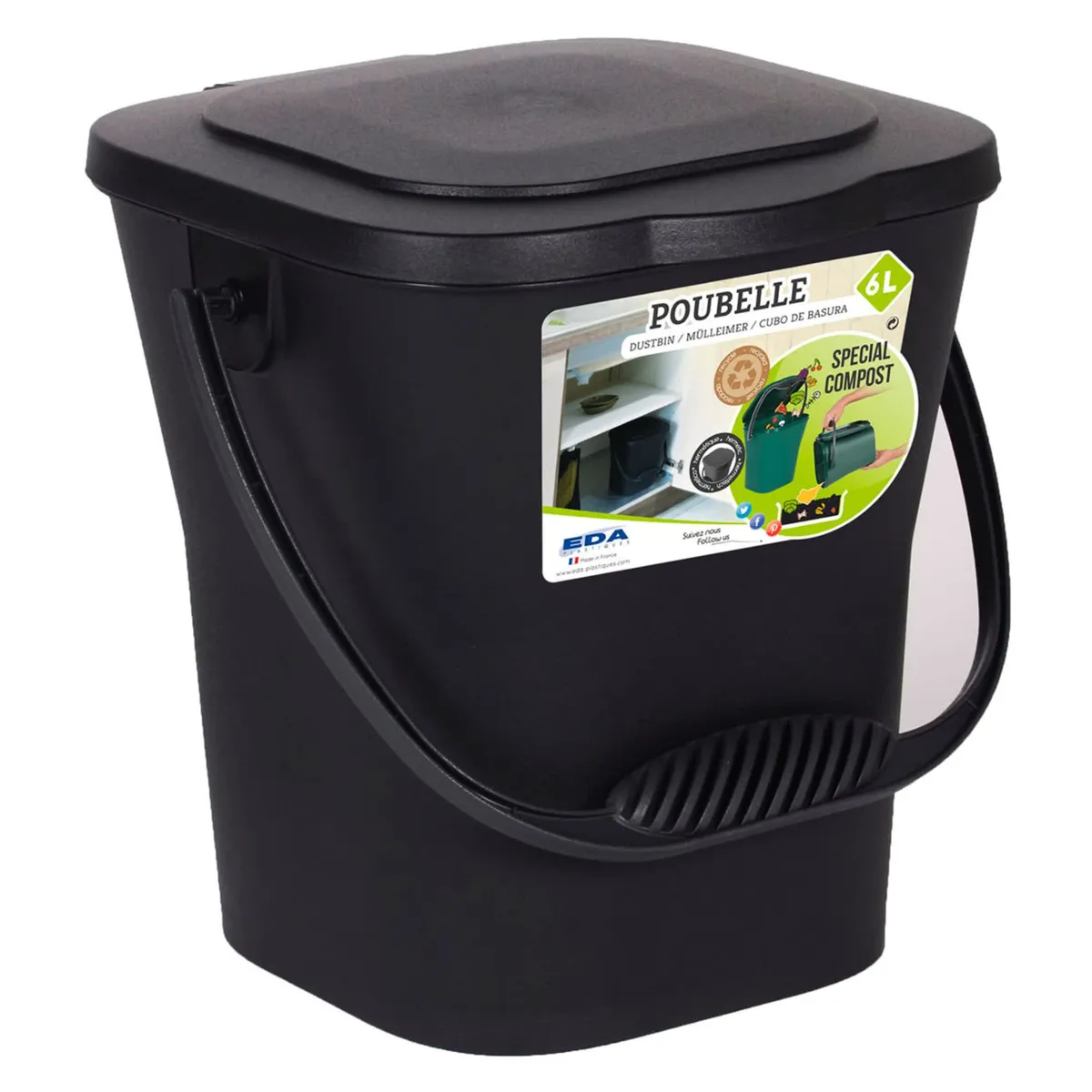 Food waste caddy 6 l, airtight, with handle, anthracite — zdjęcie 1 z 8