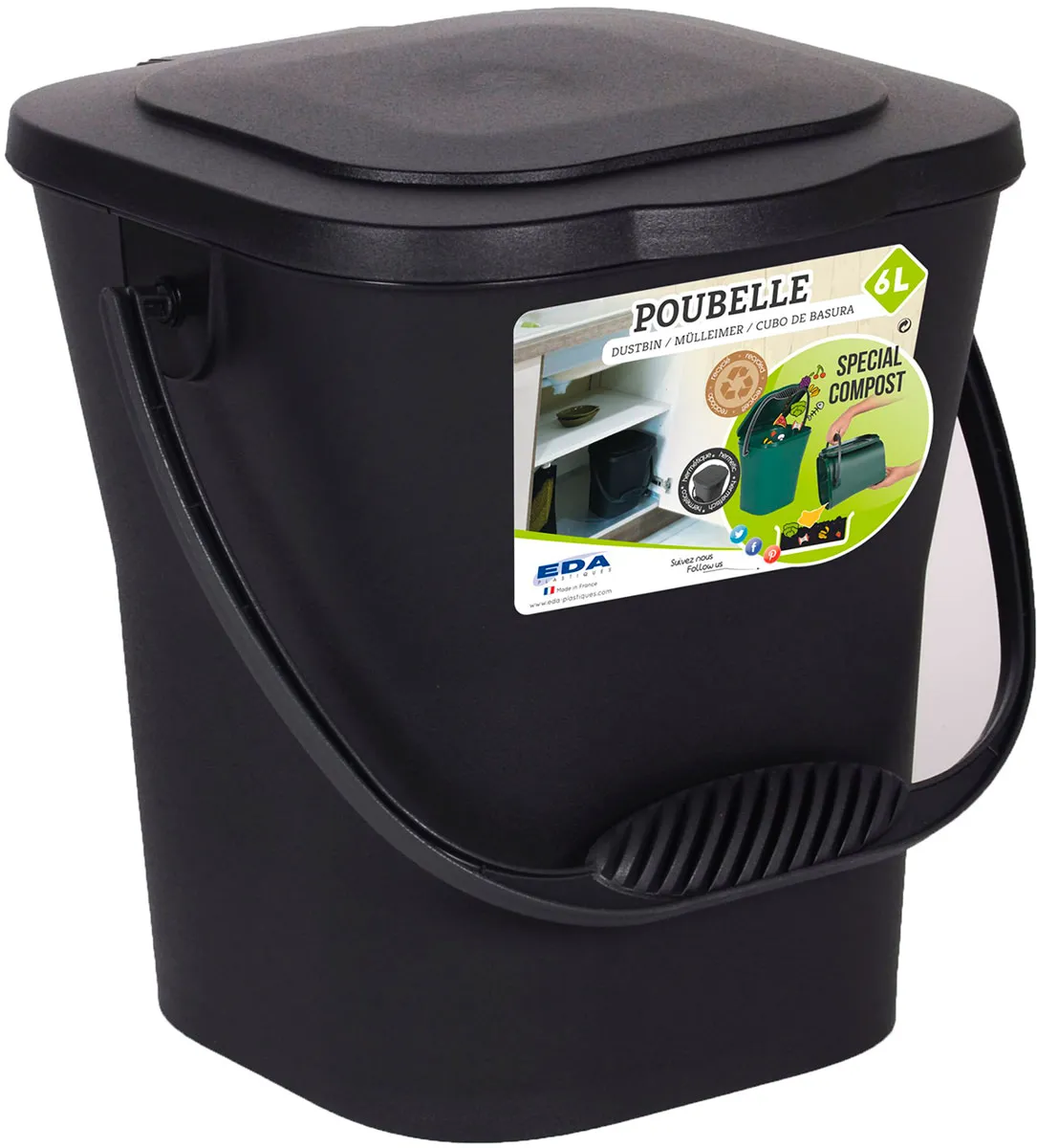 Food waste caddy 6 l, airtight, with handle, anthracite — zdjęcie 2 z 8