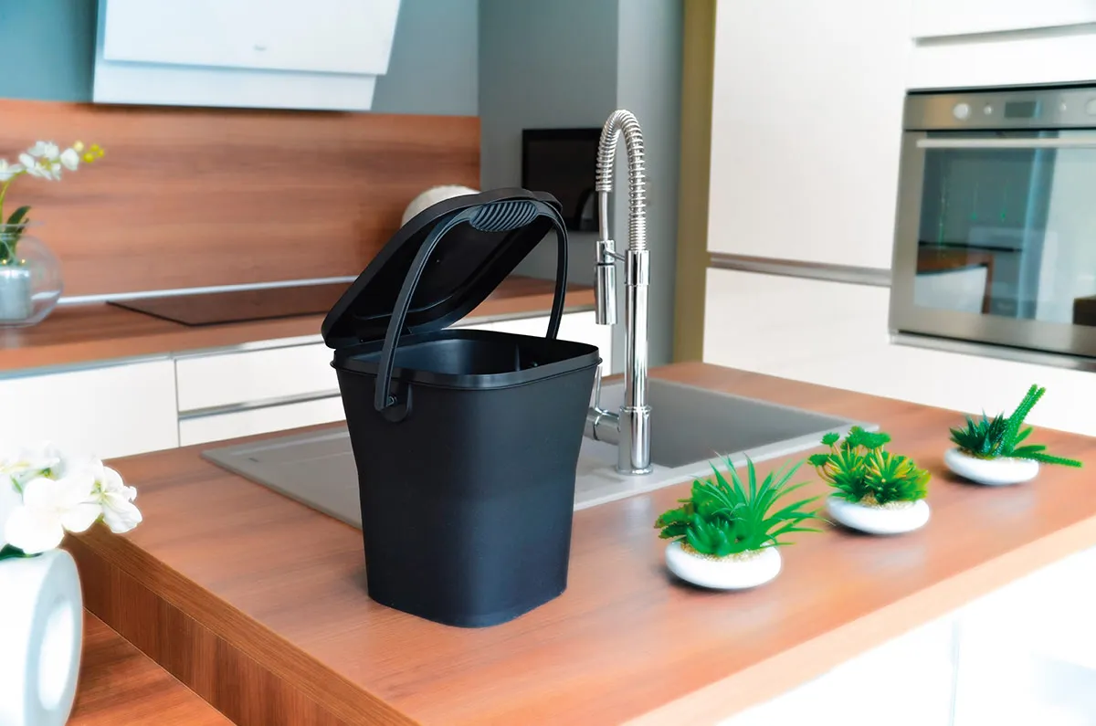 Food waste caddy 6 l, airtight, with handle, anthracite — zdjęcie 5 z 8
