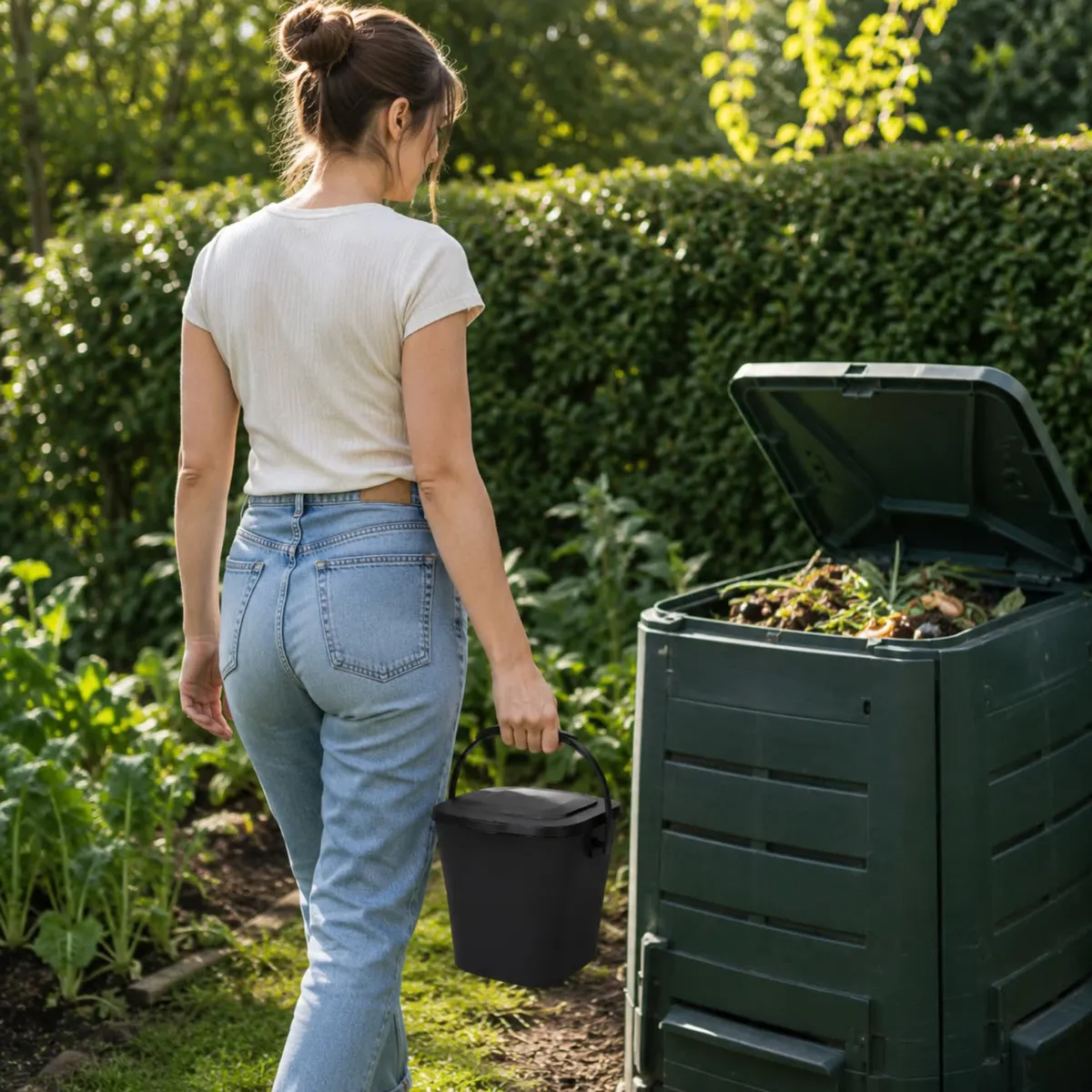 Food waste caddy 6 l, airtight, with handle, anthracite — zdjęcie 6 z 8