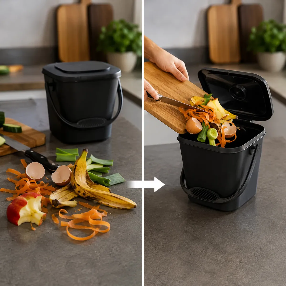 Food waste caddy 6 l, airtight, with handle, anthracite — zdjęcie 7 z 8