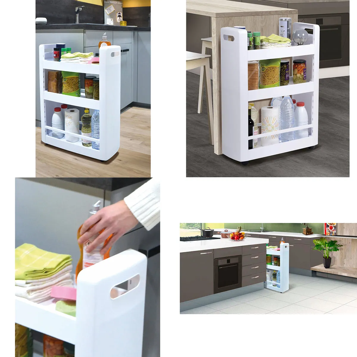 Rollschrank, 3 Böden, 60 × 22 × 79 cm, mit Rollen, Weiß — zdjęcie 3 z 8
