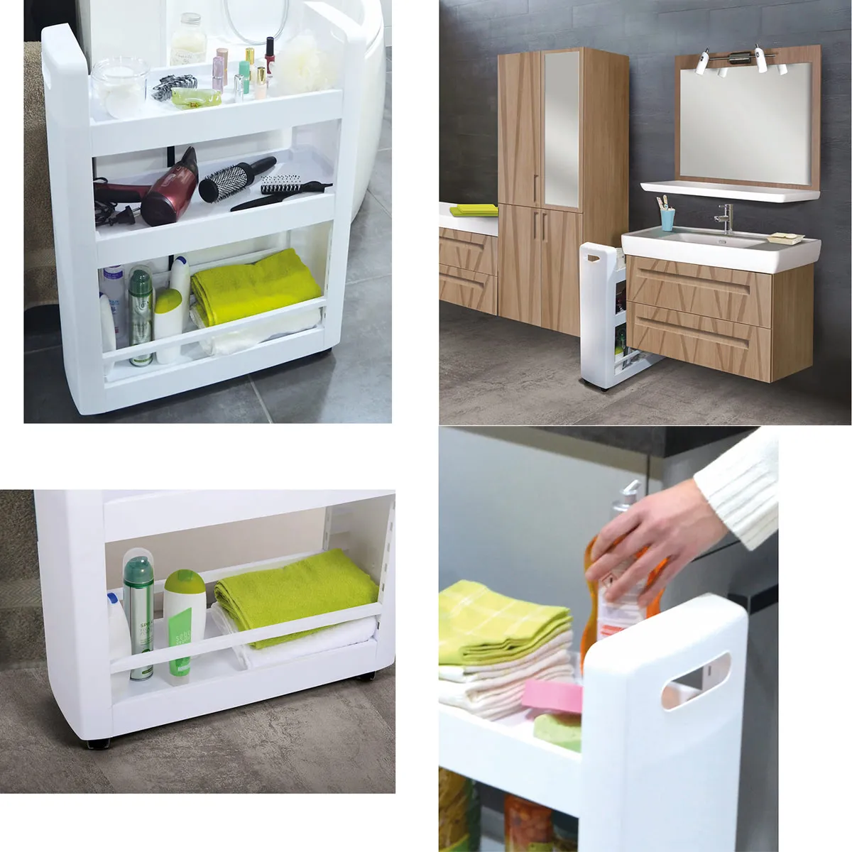 Rollschrank, 3 Böden, 60 × 22 × 79 cm, mit Rollen, Weiß — zdjęcie 4 z 8