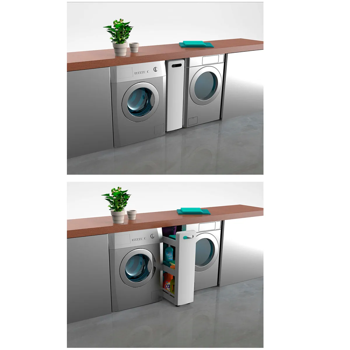 Rollschrank, 3 Böden, 60 × 22 × 79 cm, mit Rollen, Weiß — zdjęcie 5 z 8