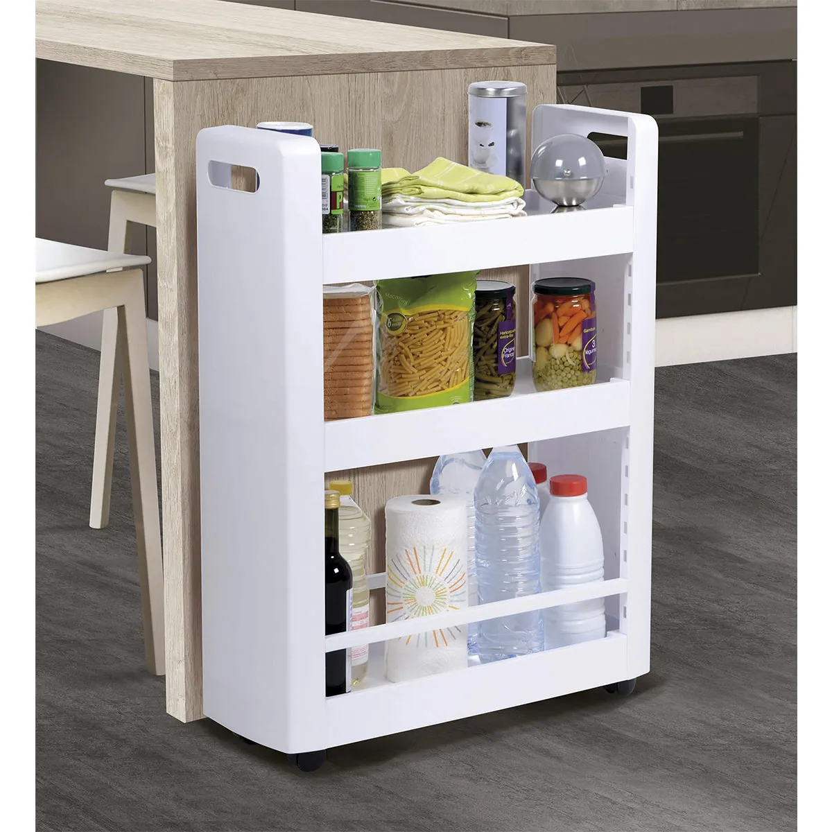 Rollschrank, 3 Böden, 60 × 22 × 79 cm, mit Rollen, Weiß — zdjęcie 7 z 8