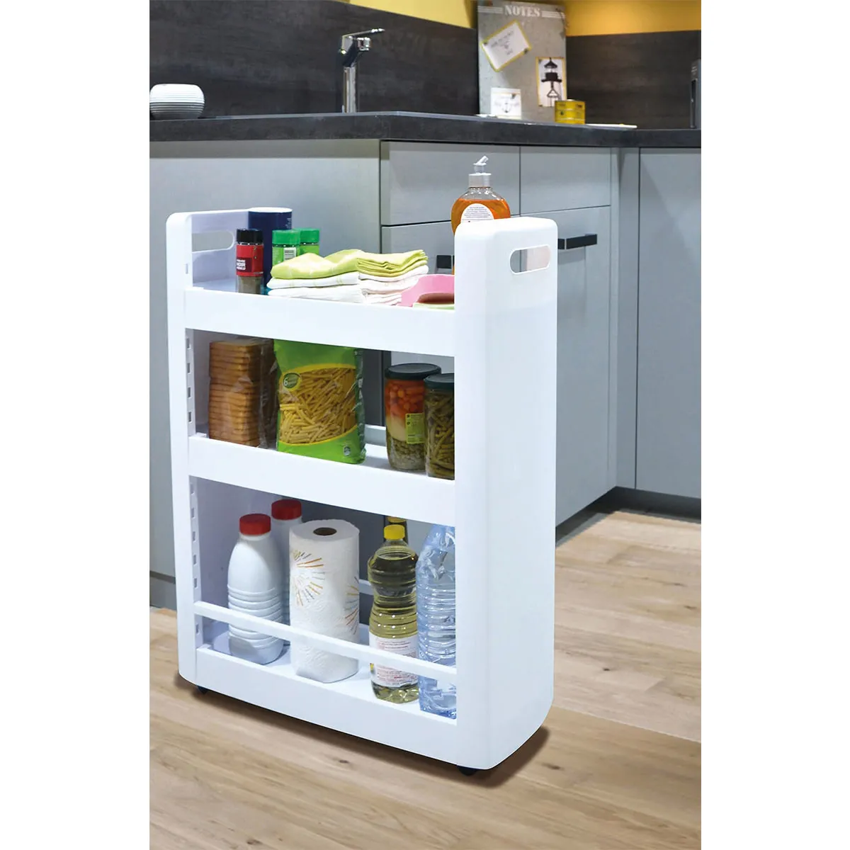 Rollschrank, 3 Böden, 60 × 22 × 79 cm, mit Rollen, Weiß — zdjęcie 8 z 8