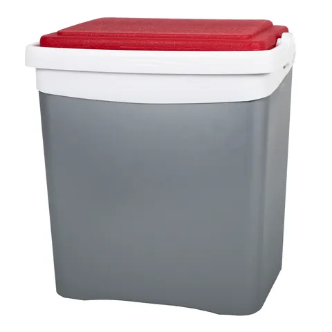 Kühlbox 25 l KAMAI TROPIC für Kühlakkus, Grau mit rotem Deckel und weißem Griff