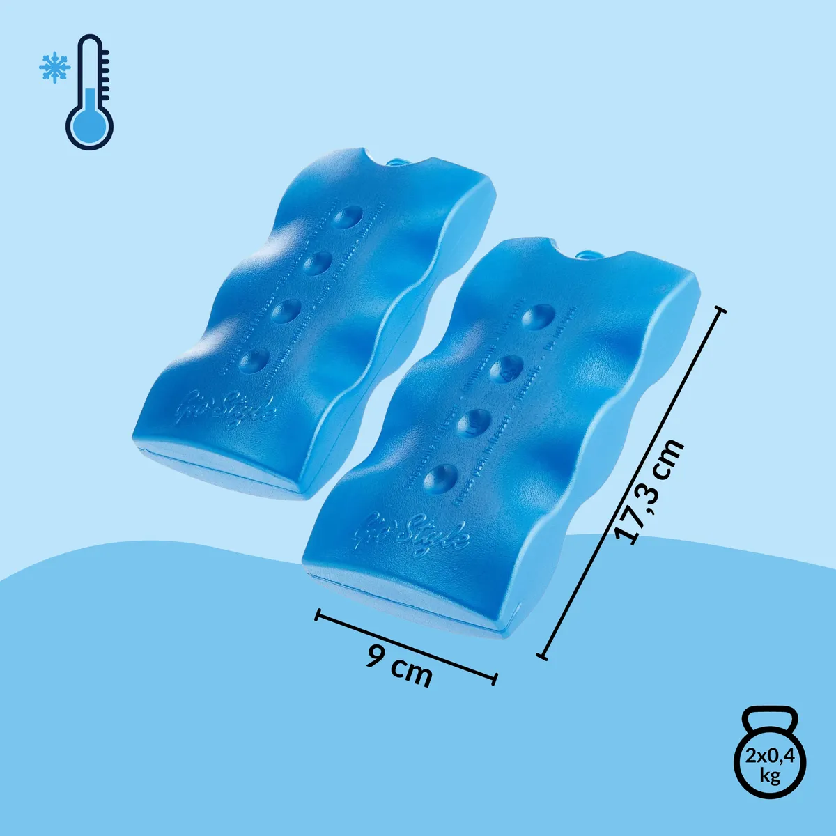 Zestaw wkładów mrożących 2x400 ml Kamai Gio Style, do lodówek turystycznych, niebieskie — zdjęcie 5 z 8