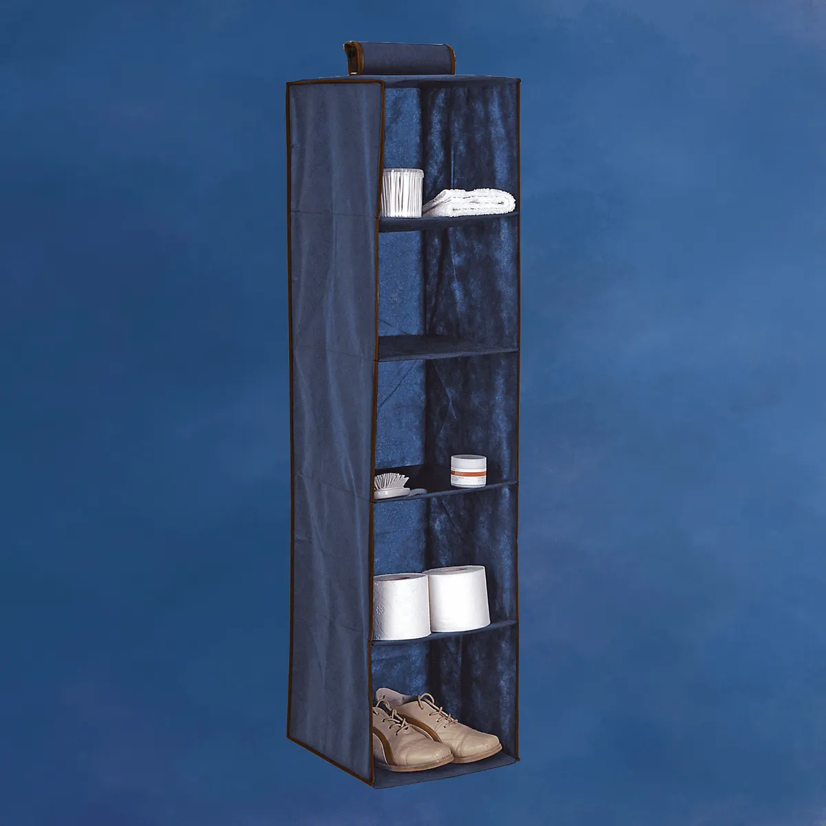 Niebieski wiszący organizer do szafy 5 przegród 30X30X120cm — zdjęcie 4 z 8