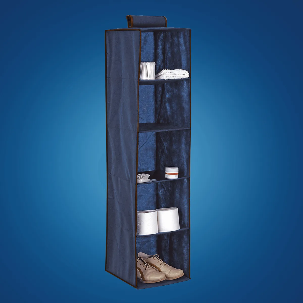 Niebieski wiszący organizer do szafy 5 przegród 30X30X120cm — zdjęcie 5 z 8