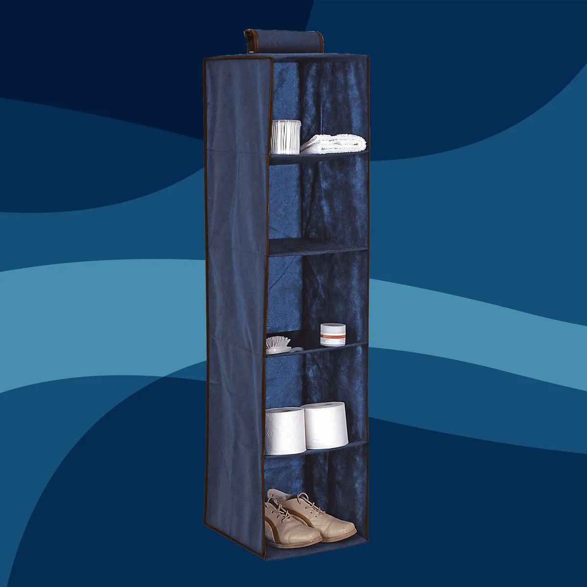 Niebieski wiszący organizer do szafy 5 przegród 30X30X120cm — zdjęcie 6 z 8
