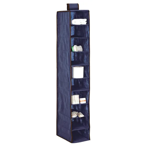 Hanging wardrobe organiser, 10 compartments, blue, 20 × 29 × 120 cm