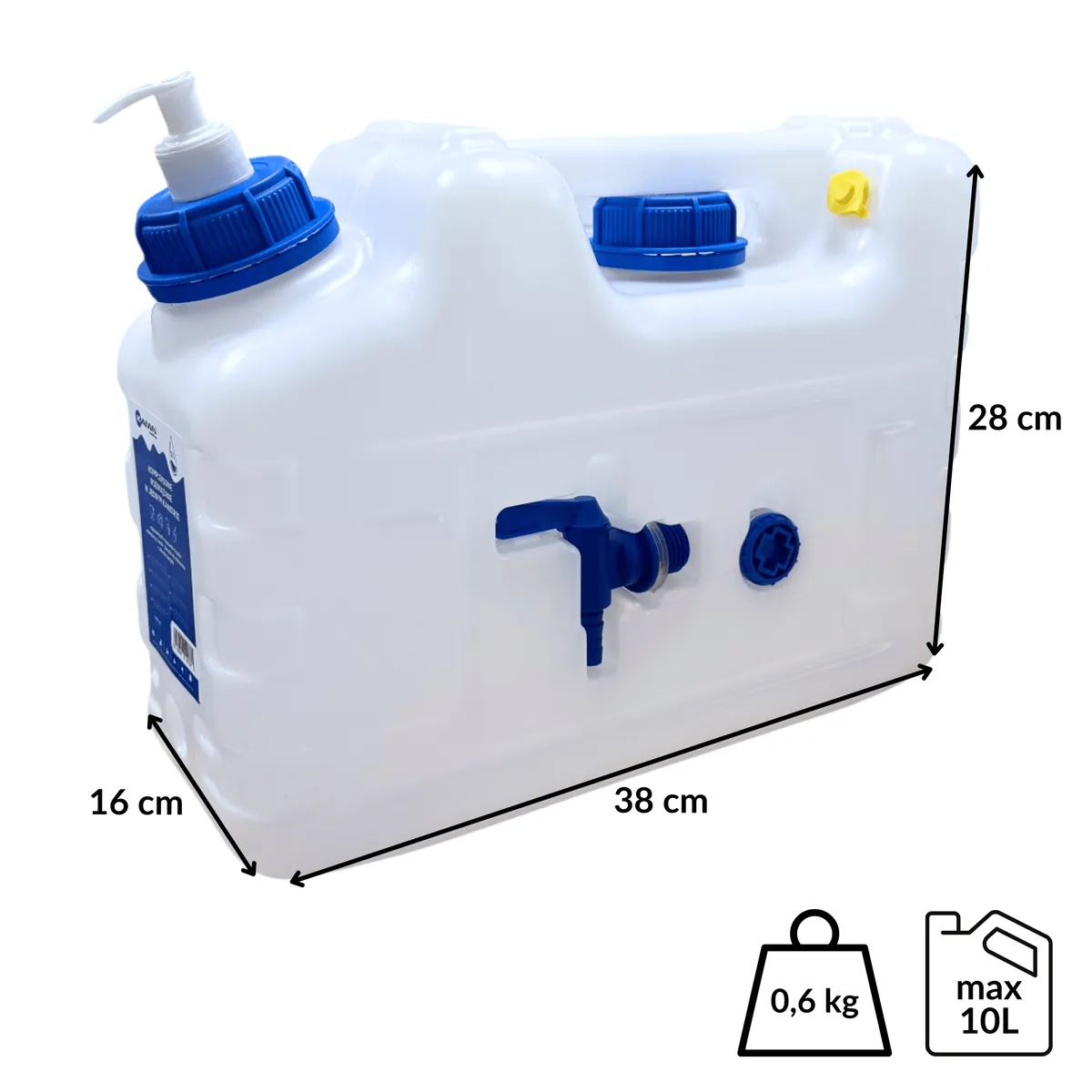 3-in-1 water jerry can with tap and washbasin, transparent HDPE, 10 l — zdjęcie 7 z 8