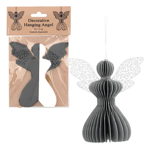 Folding paper angel 12 cm, stylish grey