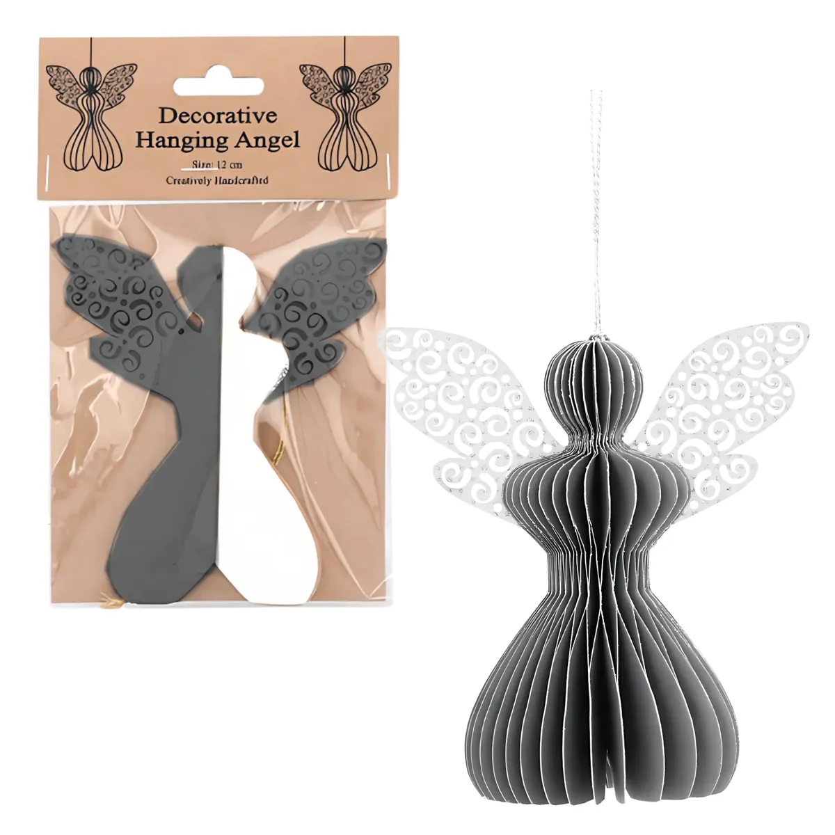 Aniołek papierowy składany 12cm – stylowa szarość — zdjęcie 1 z 7