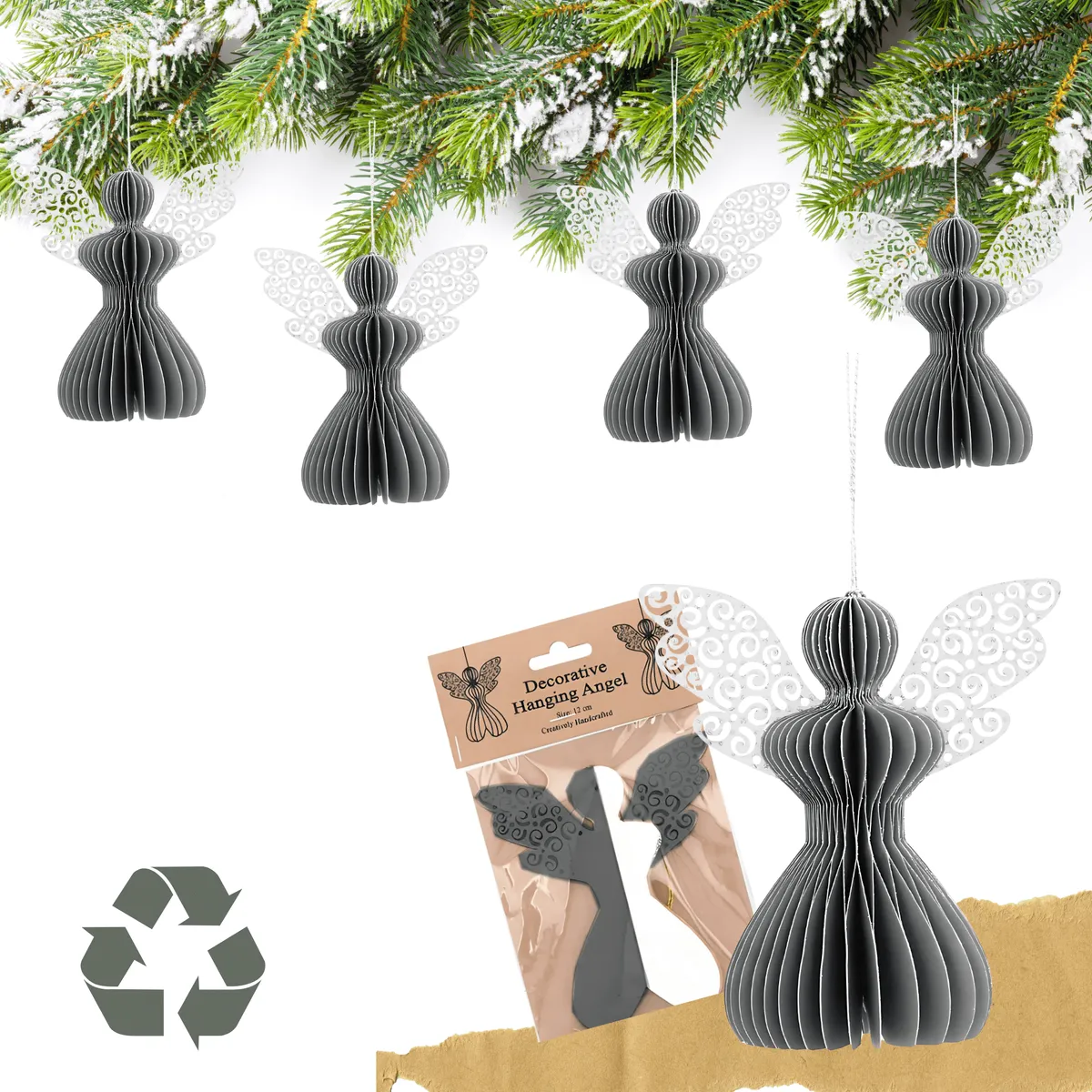 Aniołek papierowy składany 12cm – stylowa szarość — zdjęcie 5 z 7