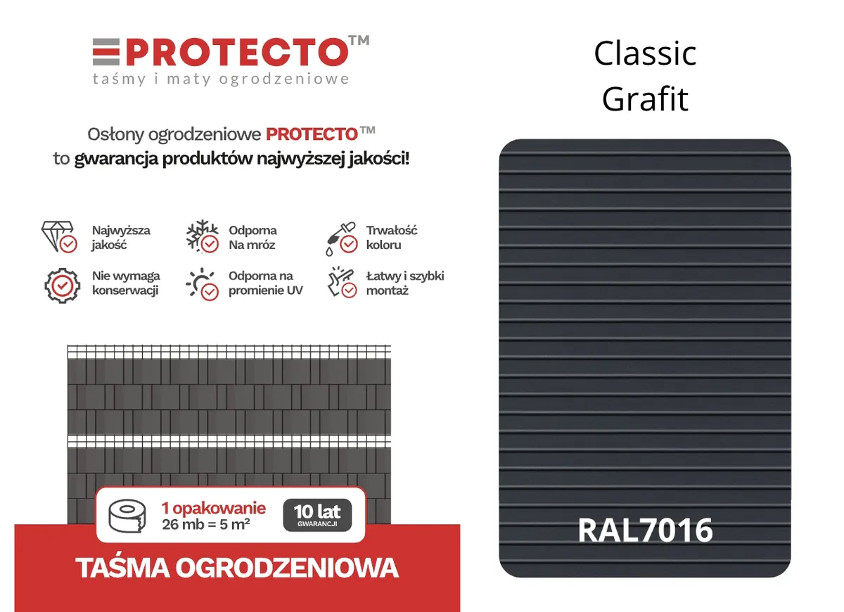 Sichtschutzstreifen ROLLE 26 lfm CLASSIC 19 cm PROTECTO™ Graphit — zdjęcie 7 z 8