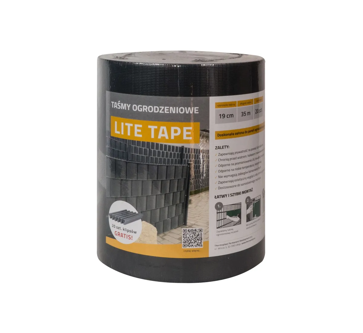 LITE PVC fence tape, graphite, 19 cm × 35 m, 450 g/m2 + 20 clips FREE — zdjęcie 3 z 8