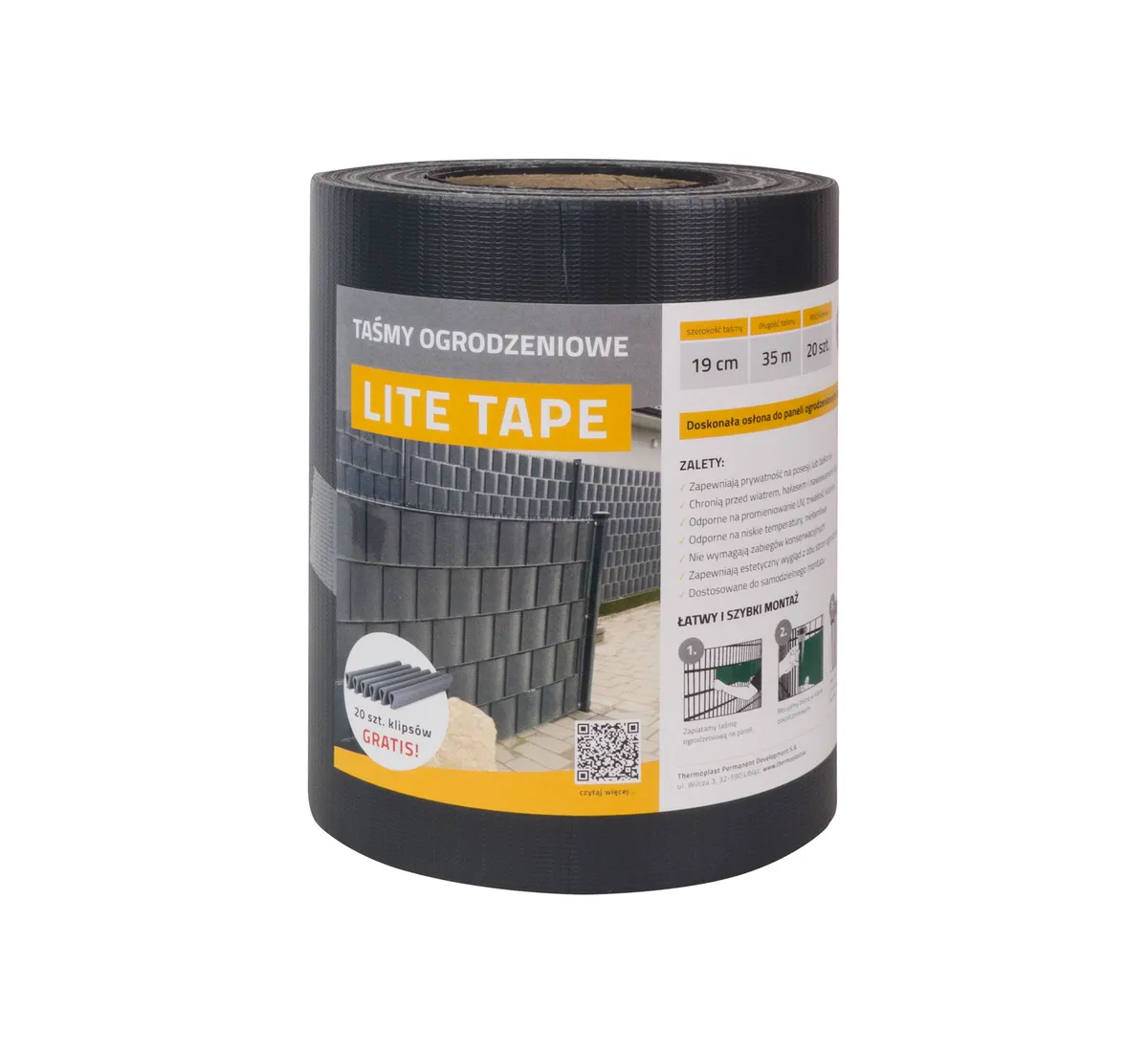 LITE PVC fence tape, graphite, 19 cm × 35 m, 450 g/m2 + 20 clips FREE — zdjęcie 4 z 8