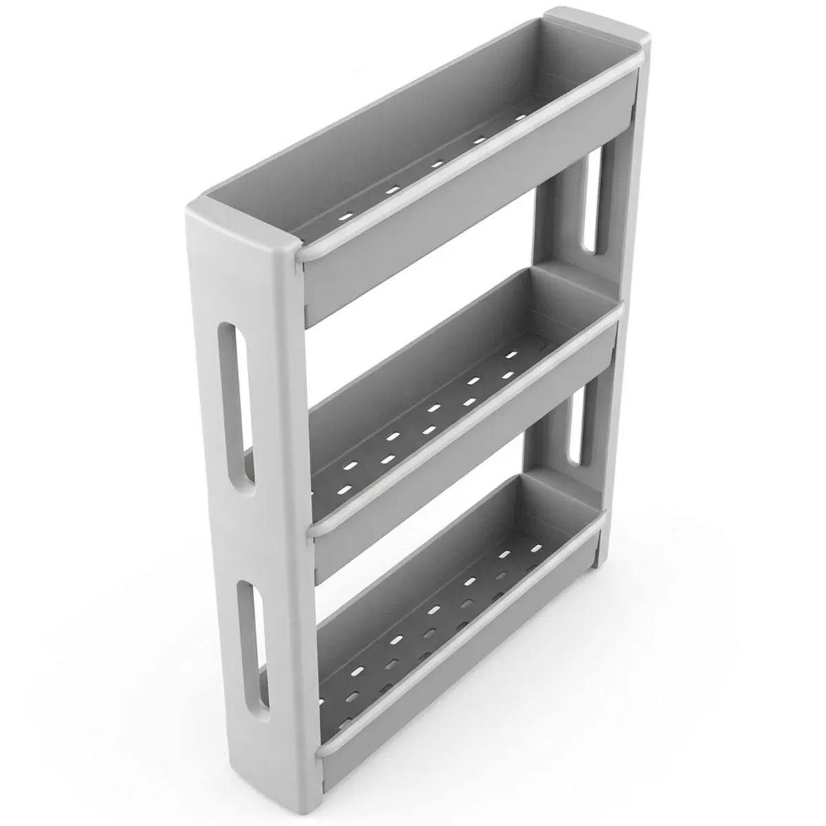 Slim shelving unit on wheels, 3 shelves, 55.2 × 12 × 70.5 cm, white — zdjęcie 1 z 8