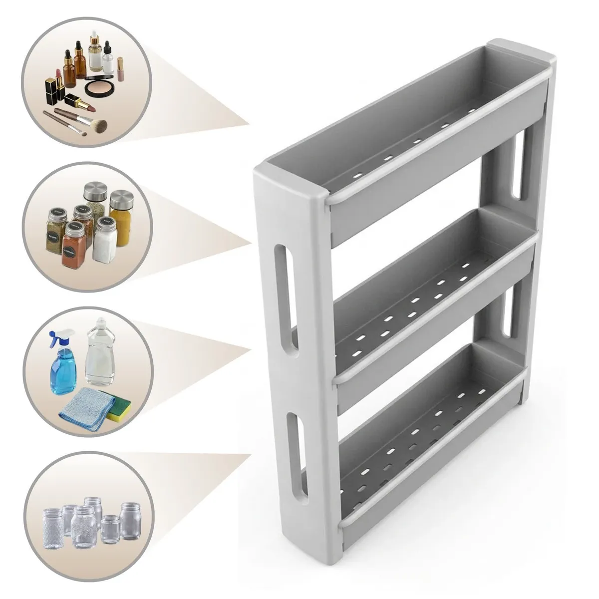 Slim shelving unit on wheels, 3 shelves, 55.2 × 12 × 70.5 cm, white — zdjęcie 4 z 8