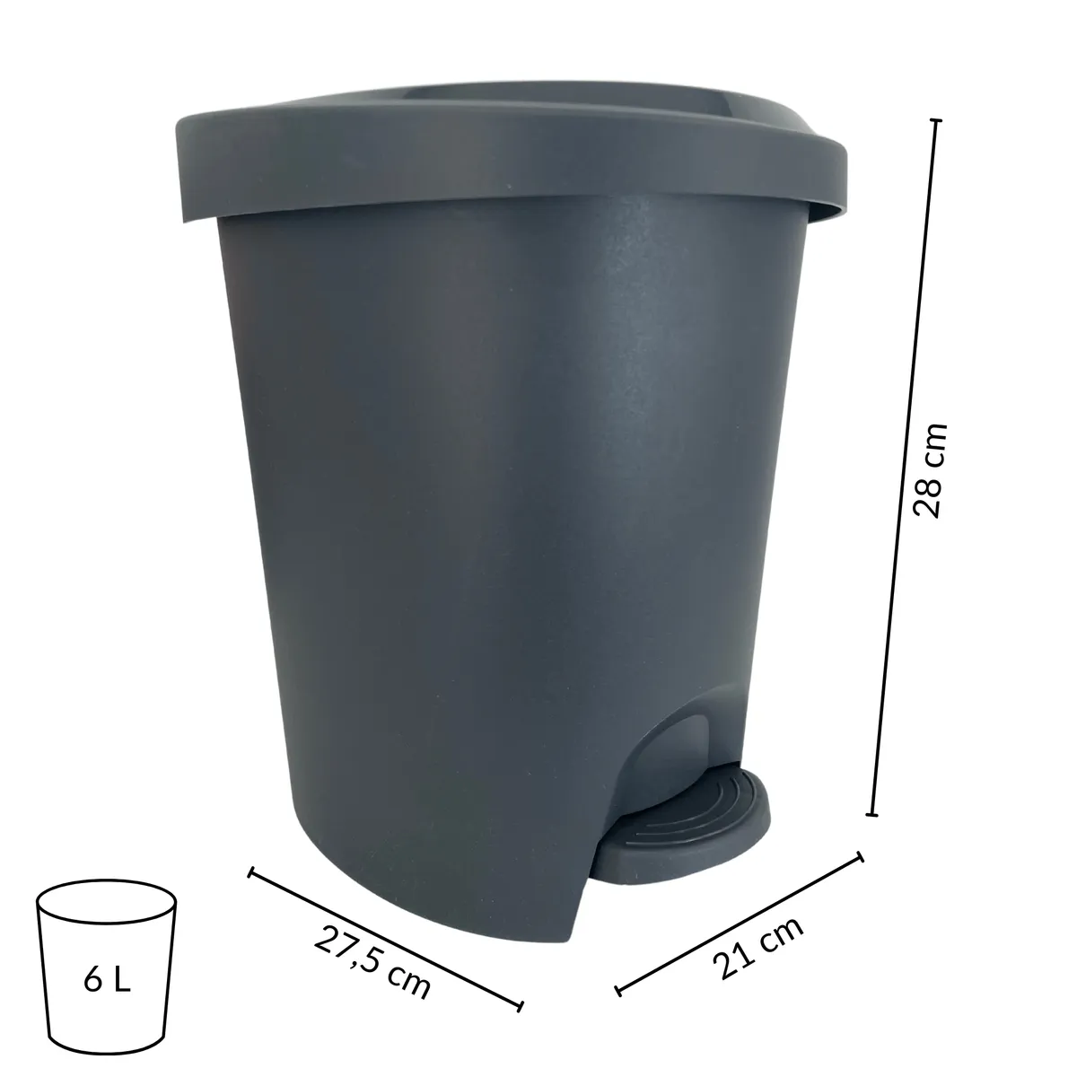 Pedal bin 6 l for bathroom and kitchen, graphite — zdjęcie 3 z 5