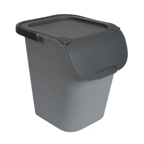 Recycling bin 40 l, rectangular, with lid, handles and labels, grey