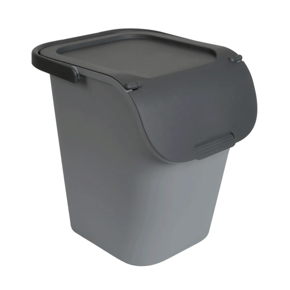 Recycling bin 40 l, rectangular, with lid, handles and labels, grey — zdjęcie 1 z 8