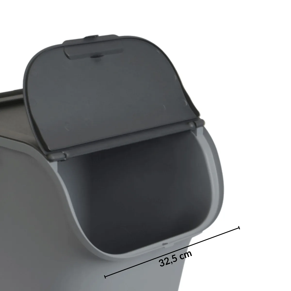 Recycling bin 40 l, rectangular, with lid, handles and labels, grey — zdjęcie 3 z 8