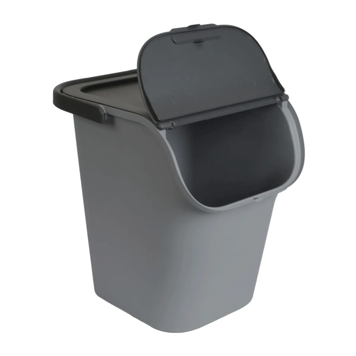 Recycling bin 40 l, rectangular, with lid, handles and labels, grey — zdjęcie 4 z 8