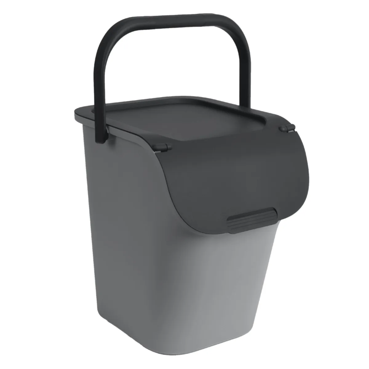 Recycling bin 40 l, rectangular, with lid, handles and labels, grey — zdjęcie 5 z 8