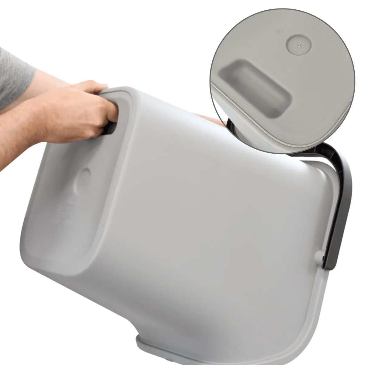Recycling bin 40 l, rectangular, with lid, handles and labels, grey — zdjęcie 6 z 8
